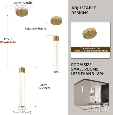 EIDISUNY, модерен пендел с кристален абажур, LED 14 W 4000k, снимка 2 - Лампи за таван - 49970004
