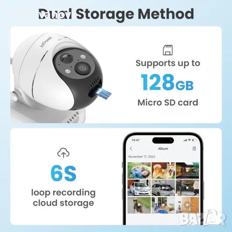 ieGeek ZS-GX1S  външна соларна камера, 2K безжична WiFi 360°PTZ камера, захранвана с батерия, снимка 5 - IP камери - 47642781