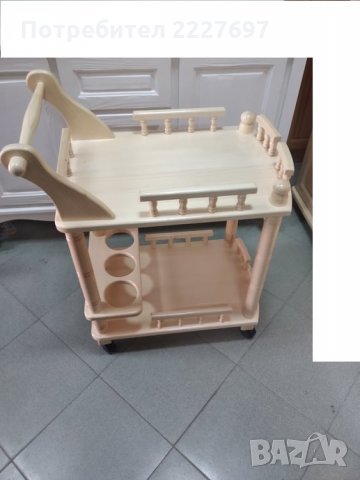 Сервитьорска количка.Нов по компактен модел изработен от масивна дървесина в цвят., снимка 1