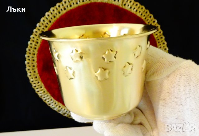 Месингова чаша за уиски,вино,200 мл.,релефни звезди. , снимка 3 - Антикварни и старинни предмети - 36673939