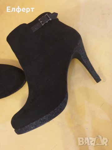 Плюшени черни Ботушки, снимка 2 - Дамски ботуши - 34800722
