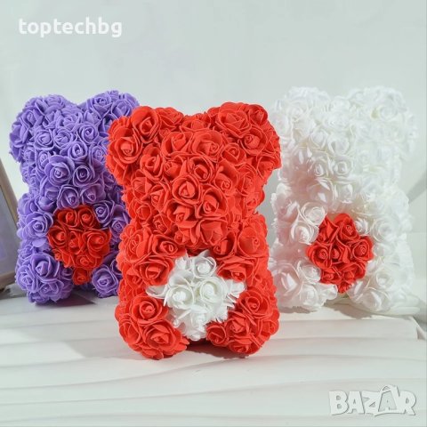 Мече от рози със сърце в кутия, снимка 2 - Романтични подаръци - 43819980