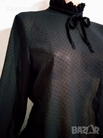 Елегантна черна блуза, L/XL, снимка 2 - Блузи с дълъг ръкав и пуловери - 39032326