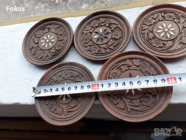 Стари дървени подложки за чаши дърворезба и седеф, снимка 6 - Антикварни и старинни предмети - 53395447