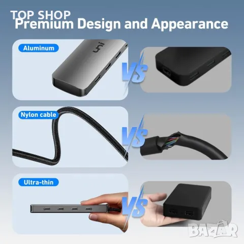 uni USB C хъб 10Gbps, USB C 3.2 Gen 2, 4 порта, снимка 3 - Кабели и адаптери - 49451985