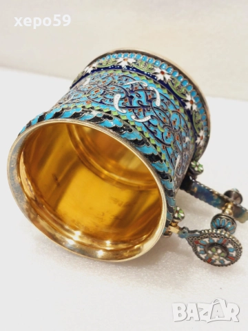 RRR. Сребърен 88 подстакан,изработен от руски ювелир( И.П.Хлебников поставчик императорского двора), снимка 4 - Антикварни и старинни предмети - 52826483