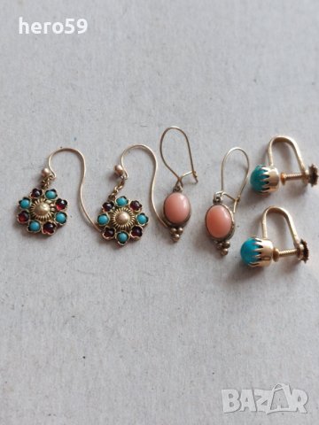 Златни обеци-три броя,злато 14 к.