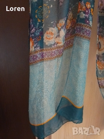 Шал с тюркоазени цветове с цветя, снимка 5 - Шалове - 48651284