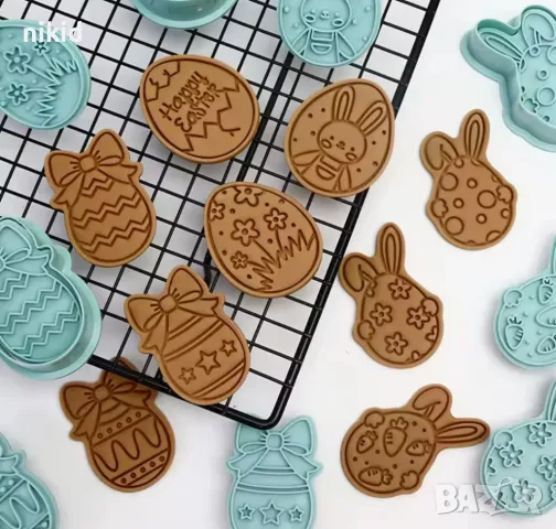 9 бр Заек яйце Великденски форма резец пластмасови разглобяеми резци форми, снимка 3 - Форми - 49907543