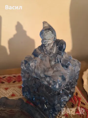 Джудже -стъклена захарница,пепелник синьо стъкло , снимка 3 - Антикварни и старинни предмети - 49210528