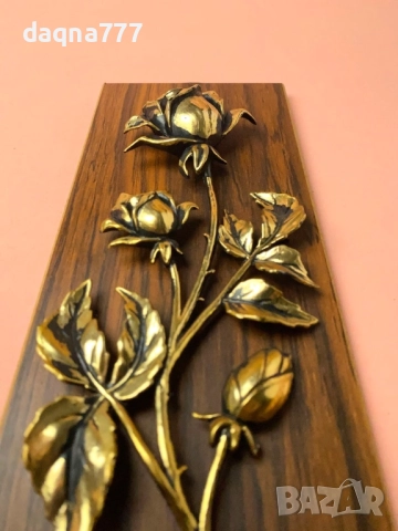 Винтидж стенна картина  дървесен панел с роза, Германия, снимка 2 - Картини - 52254290