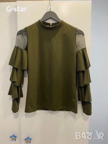 Ефектна  блузка цвят олива. , снимка 1 - Корсети, бюстиета, топове - 43352014