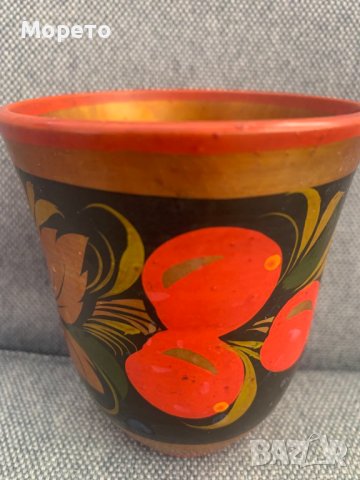 Хохлома-Красива ръчно рисувана чаша-СССР-2, снимка 2 - Антикварни и старинни предмети - 44012216