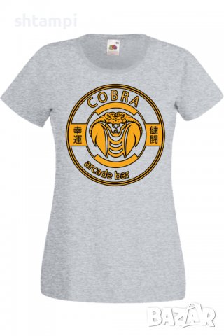 Дамска тениска Cobra Kai arcade bar,Филм,Игра,superhero,Изненада,Подарък,Повод,, снимка 5 - Тениски - 37727793