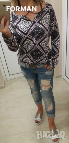 Риза с пейсли принт в сиво-бордо цветове