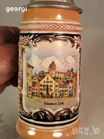 немска колекционерска халба с калаен капак 25/4, снимка 3 - Колекции - 50235458