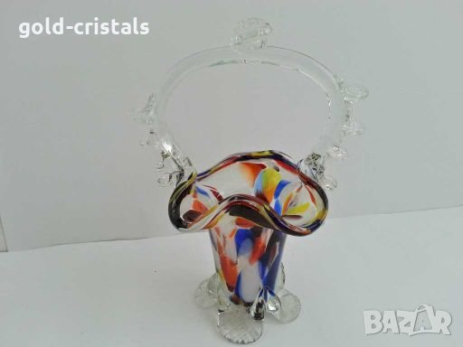 антикварна кошничка цветно кристално стъкло