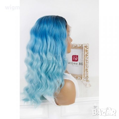 Къса синя лейс фронт перука Ейнджъл, снимка 3 - Аксесоари за коса - 29690971