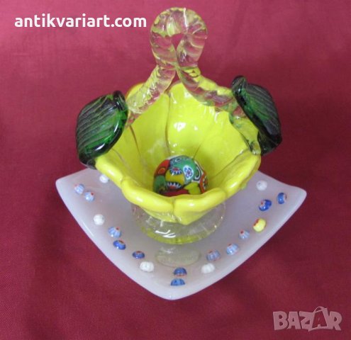 Стари Морано Кристално Стъкло Лот 3 броя Кошничка и Чинийка, снимка 4 - Антикварни и старинни предмети - 26796796