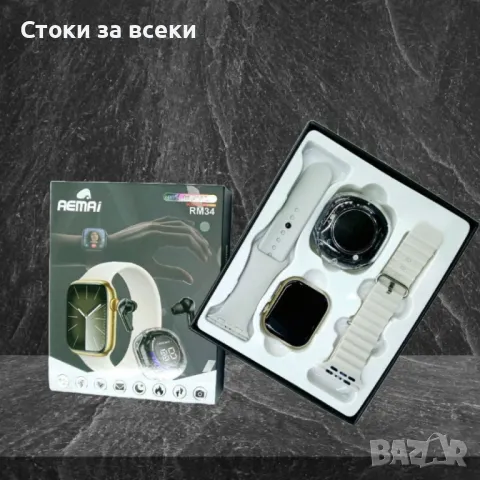 Смарт часовник с AMOLED дисплей и безжични слушалки, RM34, снимка 2 - Смарт часовници - 49111967