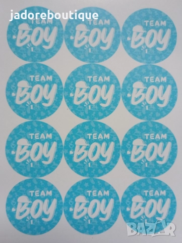 24 броя Кръгли стикери Team boy/ Team girl 3 см