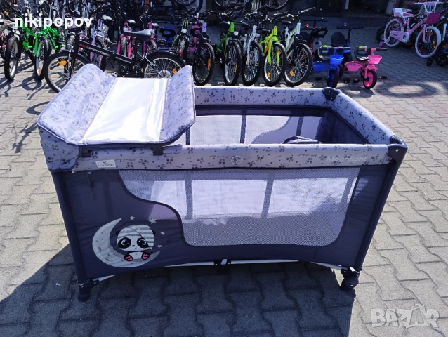 LORELLI Детска кошара на 2 нива с повивалник MOONLIGHT сив, снимка 3 - Кошарки - 53565246