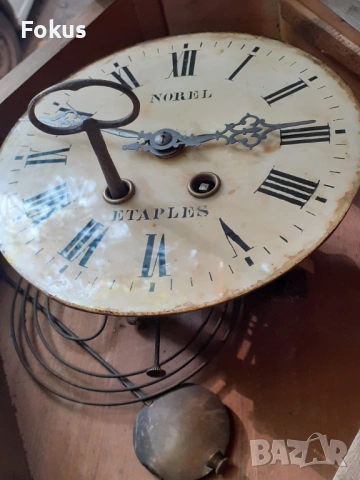 Прекрасен антикварен стенен часовник с интарзии от седеф, снимка 3 - Антикварни и старинни предмети - 53294671