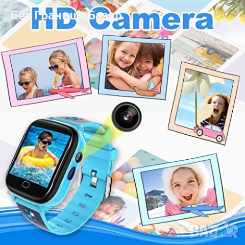 Нов Детски смарт часовник телефон SOS обаждания камера 5 игри IP67 син, снимка 3 - Други - 53535230