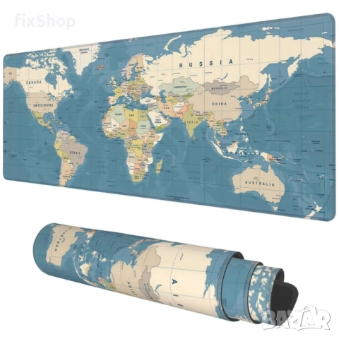 Геймърски пад за мишка и клавиатура – “World Map” – 90×40 см – RC-K-1074 – Син
