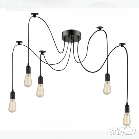 ПОЛИЛЕЙ ПАЯК С 5БР. ФАСУНГИ E27 ВИНТИДЖ, 220V, 60W, ЧЕРЕН, снимка 1