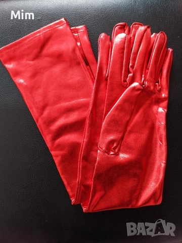 Дамски чорапи от еластична еко кожа/лак / в черно /червено с ръкавици /, снимка 2 - Бельо - 52814198