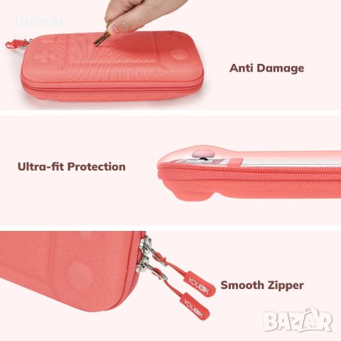 Комплект аксесоари 14 в 1 за Switch Lite с калъф за носене цвят корал, снимка 4 - Други игри и конзоли - 43507180