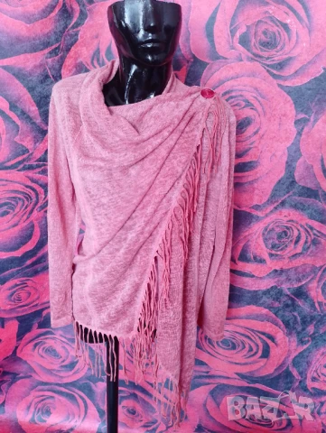 Прасковено розова жилетка с ресни Л, снимка 3 - Жилетки - 51342650