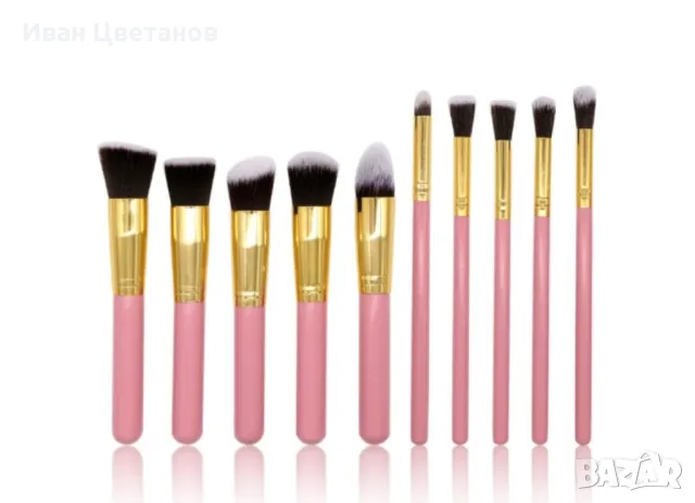  Четки за грим - 10 броя с дървени дръжки и глави от мек косъм HZS47, снимка 4 - Други - 47714626