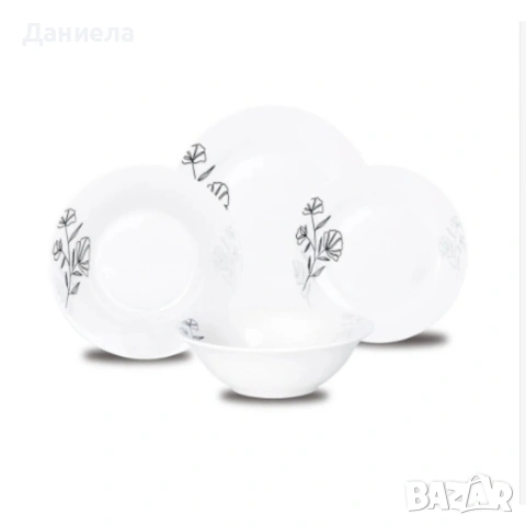 Комплект чинии 24 части с елегантен черен флорален мотив – Изтънченост за всяка трапеза, снимка 4 - Сервизи - 53266154