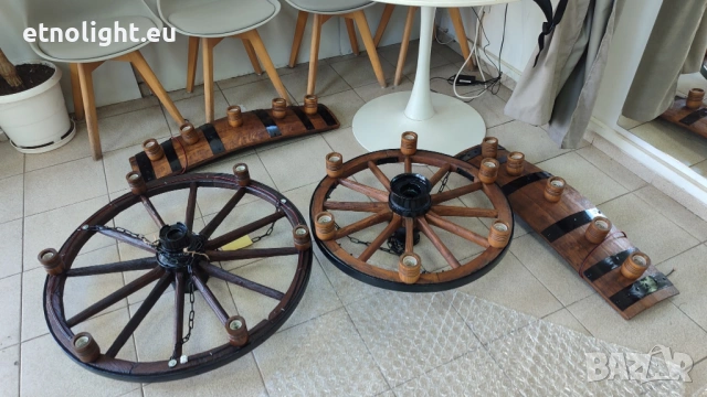 Полилеи от автентични реставрирани дъбови бъчви с ръчно изработени дървени чашки , снимка 8 - Полилеи - 50874496