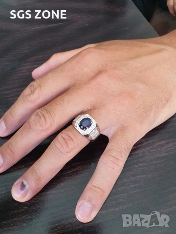 Мъжки сребърен пръстен със сапфир, снимка 5 - Пръстени - 53366820