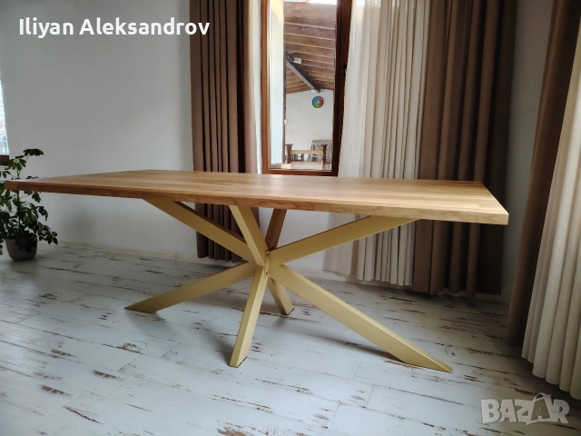 Трапезна маса с дъбов плот, снимка 4 - Маси - 53024647