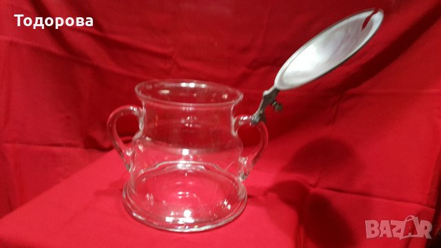 Голям стъклен съд с метален капак., снимка 5 - Антикварни и старинни предмети - 27367912