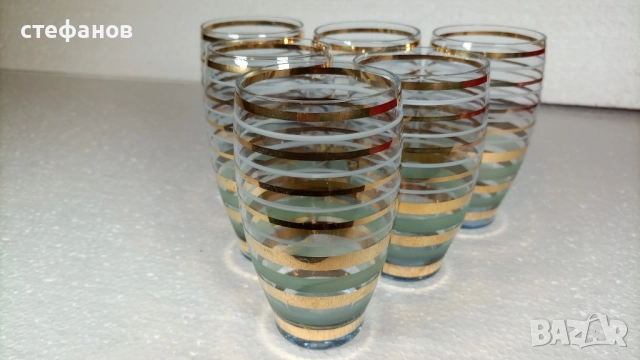 Разкошни ретро водни чаши, златни кантове, матирани кантове, 6 бр, снимка 5 - Чаши - 52464801