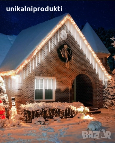 коледни лампички падащ сняг 3м х 50см 8бр. студено бяла светлина LED , снимка 2 - Лед осветление - 52265529