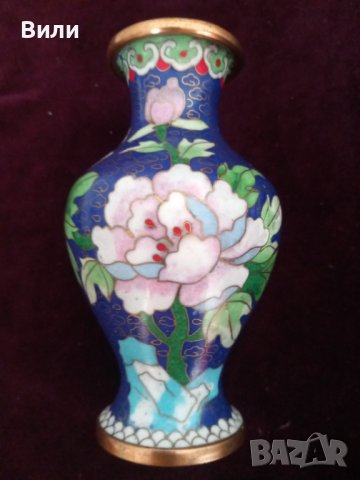 Красива японска/китайска ваза Клоазоне от бронз, декорирана с клетъчен емайл , снимка 4 - Вази - 42952289