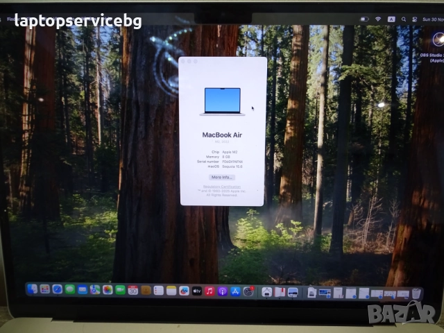 Лаптоп Apple AIR A2681 13” 8GB SSD 256GB M2 Отлично състояние, снимка 4 - Лаптопи за работа - 52597277
