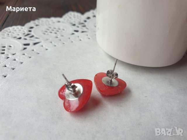 Червени обеци със златно Обеци Сърца Бижута от Смола Червени Обици Бижута Ръчна Изработка , снимка 3 - Обеци - 37201760