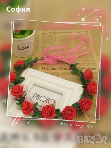 Романтична обиколка: Венче за коса от чаровни рози - различни цветове, снимка 2 - Аксесоари за коса - 44879958