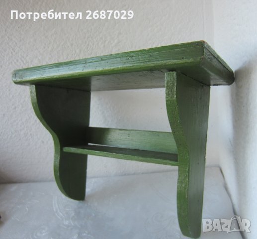 стар дървен зелен рафт полица 35 х 15 см, за стена, снимка 3 - Други - 28955623