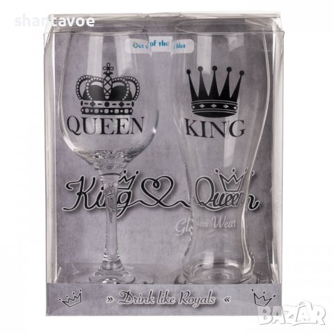Комплект стъклени чаши за двойка - крал и кралица, снимка 4 - Чаши - 36582764