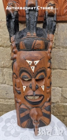 Тежка и масивна дървена маска – дялана изцяло от едно цяло дърво, снимка 2 - Декорация за дома - 51671198