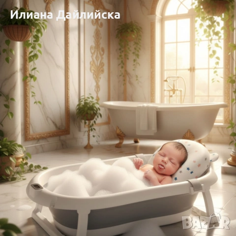 НОВО!!! Сгъваема бебешка вана с термометър и възглавница., снимка 3 - За банята - 53037659