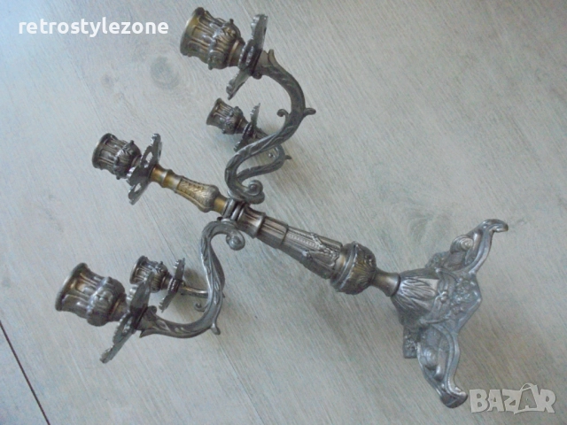 № 8241 Стар свещник в бароков стил  , снимка 3 - Антикварни и старинни предмети - 51609734